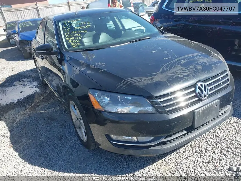 VOLKSWAGEN PASSAT 2015, VIN 1VWBV7A30FC047707