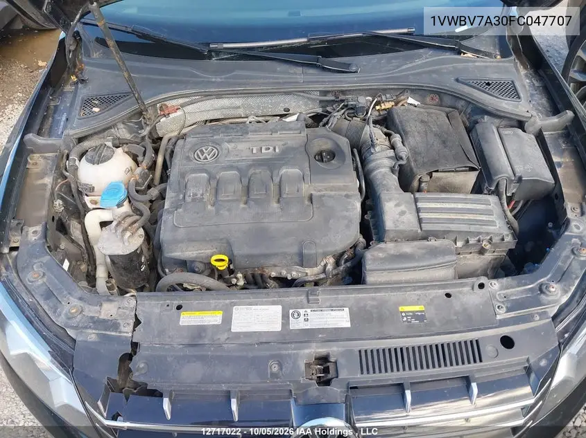 2015 VOLKSWAGEN PASSAT VIN 1VWBV7A30FC047707 — фото 10