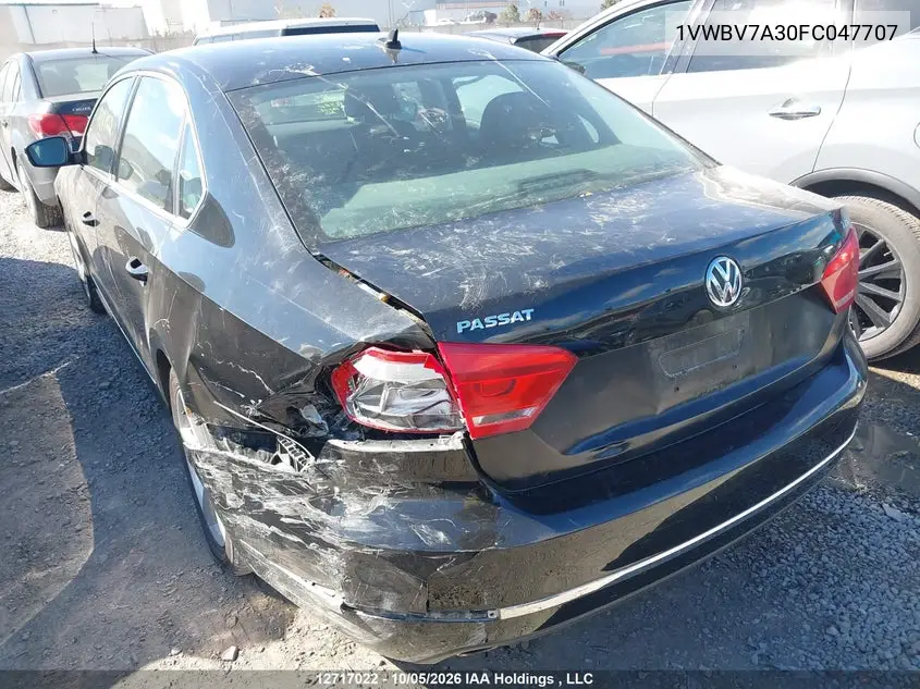 2015 VOLKSWAGEN PASSAT VIN 1VWBV7A30FC047707 — фото 3