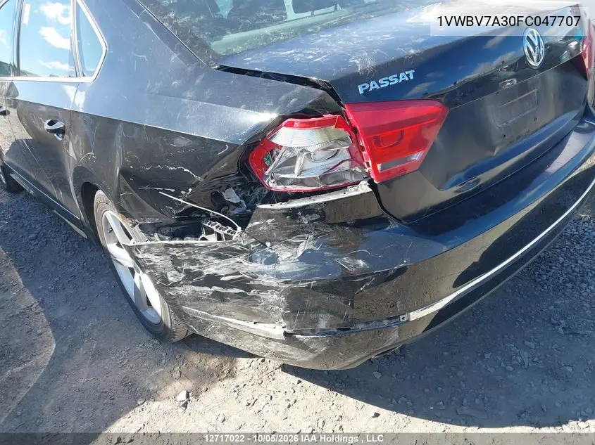 2015 VOLKSWAGEN PASSAT VIN 1VWBV7A30FC047707 — фото 6