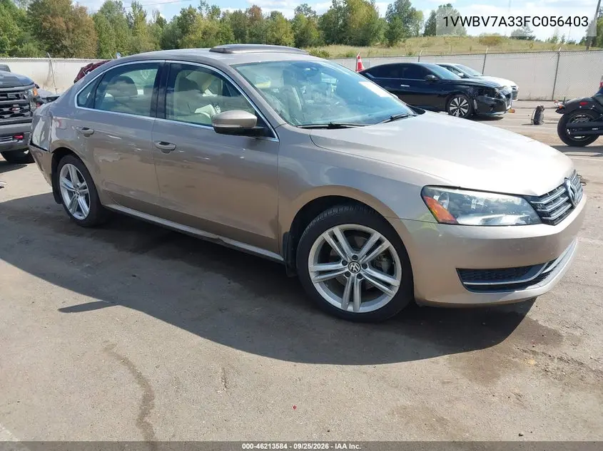 VOLKSWAGEN PASSAT 2015, VIN 1VWBV7A33FC056403