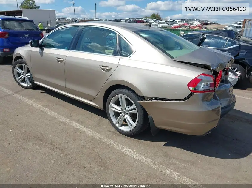 2015 VOLKSWAGEN PASSAT VIN 1VWBV7A33FC056403 — фото 3