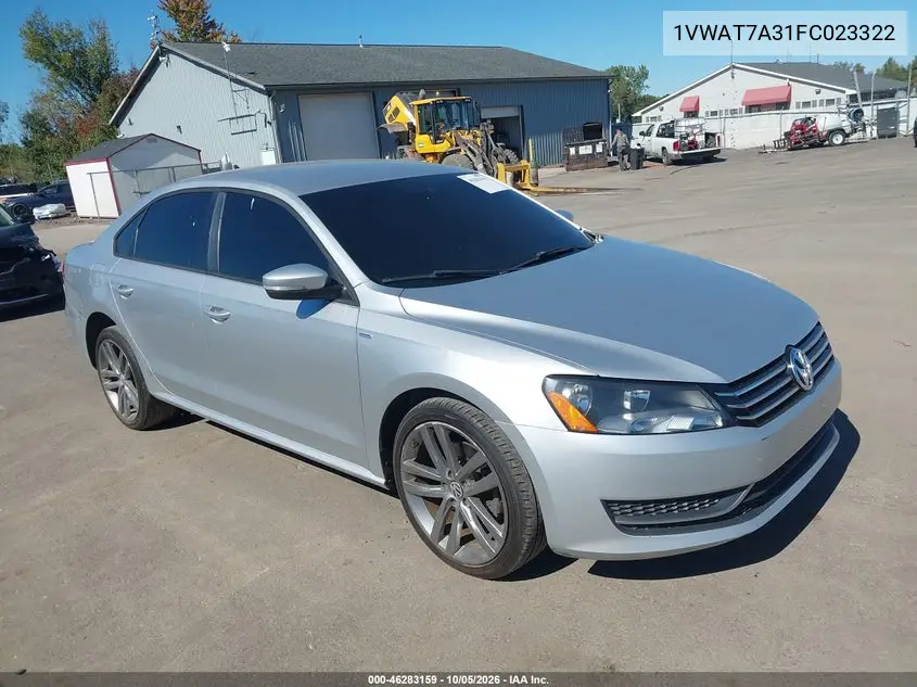 VOLKSWAGEN PASSAT 2015, VIN 1VWAT7A31FC023322