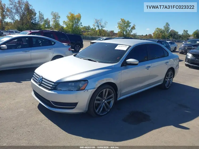 2015 VOLKSWAGEN PASSAT VIN 1VWAT7A31FC023322 — фото 2