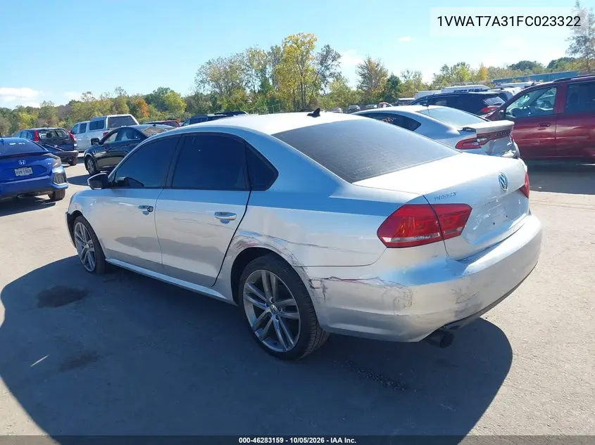 2015 VOLKSWAGEN PASSAT VIN 1VWAT7A31FC023322 — фото 3