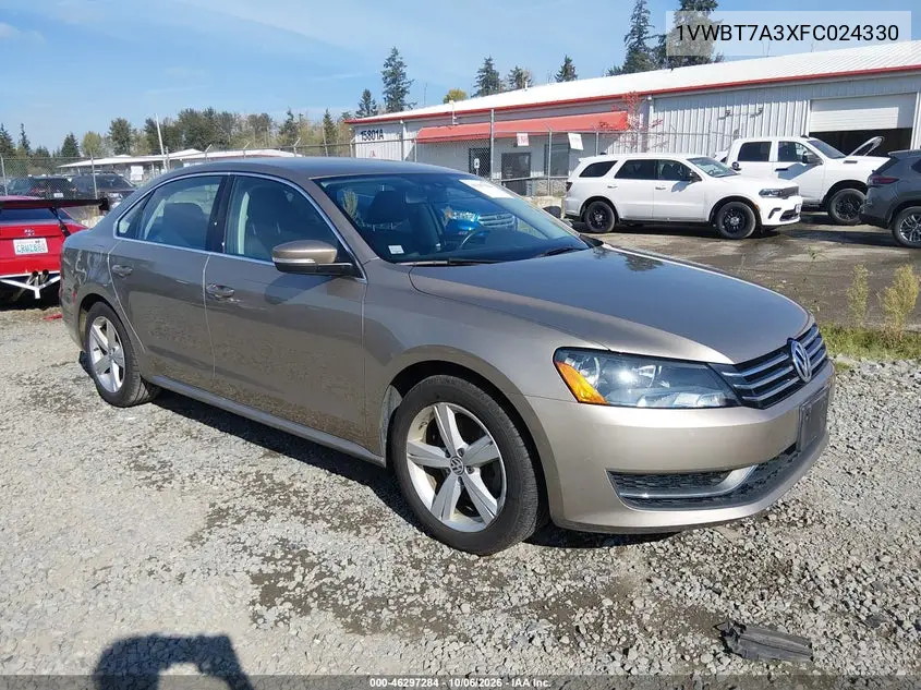 VOLKSWAGEN PASSAT 2015, VIN 1VWBT7A3XFC024330