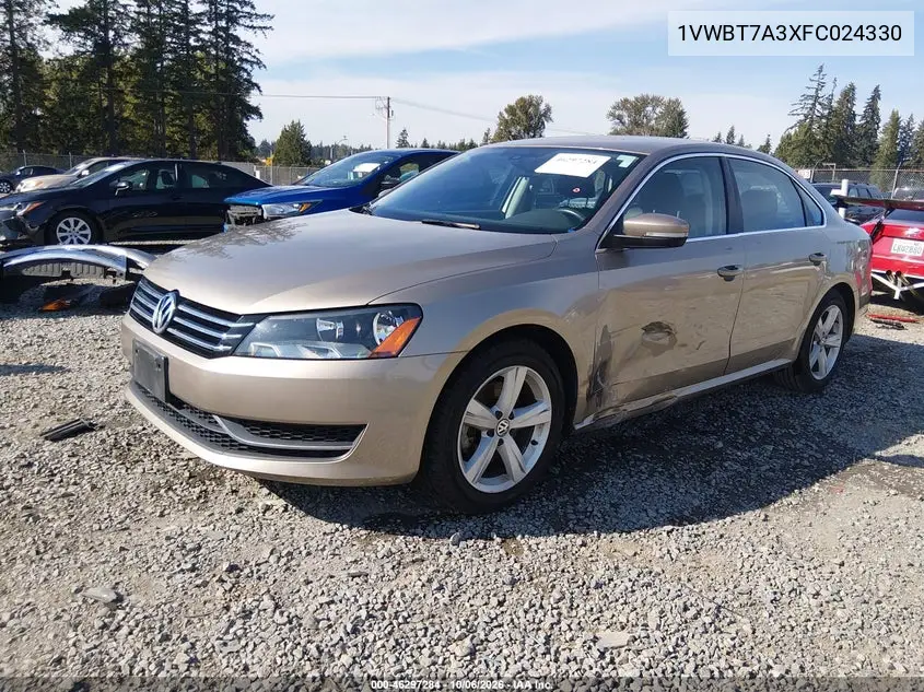 2015 VOLKSWAGEN PASSAT VIN 1VWBT7A3XFC024330 — фото 2