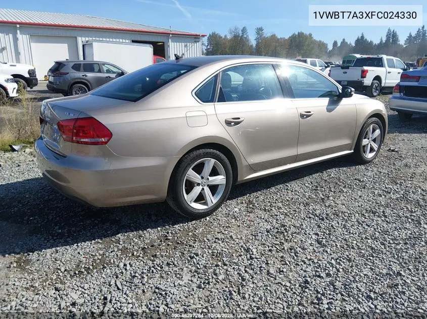 2015 VOLKSWAGEN PASSAT VIN 1VWBT7A3XFC024330 — фото 4