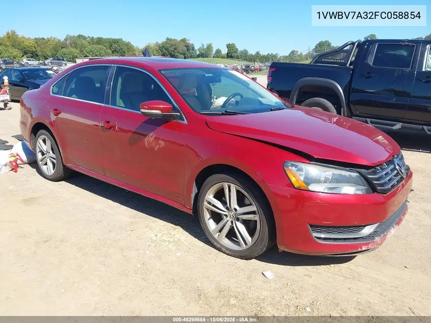 VOLKSWAGEN PASSAT 2015, VIN 1VWBV7A32FC058854