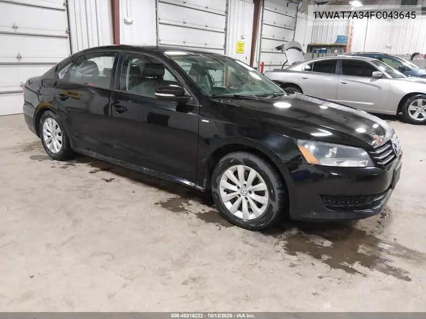 VOLKSWAGEN PASSAT 2015, VIN 1VWAT7A34FC043645