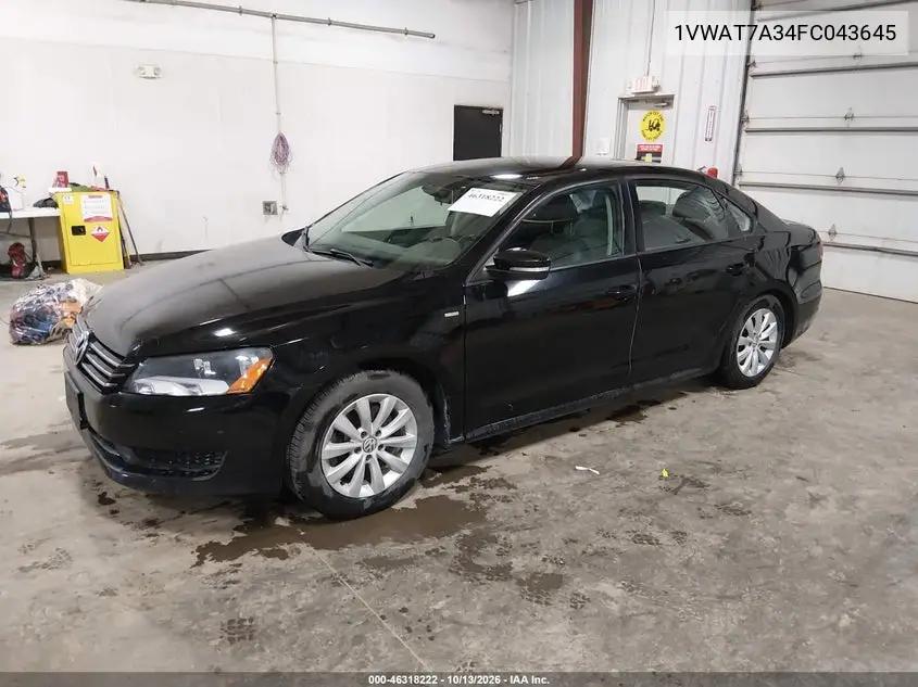 2015 VOLKSWAGEN PASSAT VIN 1VWAT7A34FC043645 — фото 2