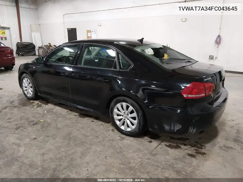 2015 VOLKSWAGEN PASSAT VIN 1VWAT7A34FC043645 — фото 3