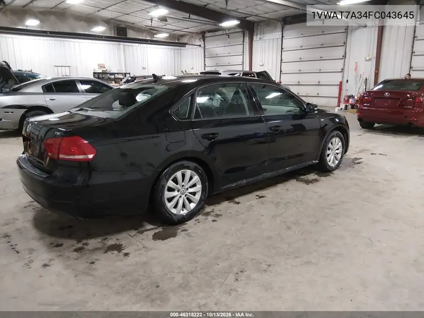 2015 VOLKSWAGEN PASSAT VIN 1VWAT7A34FC043645 — фото 4