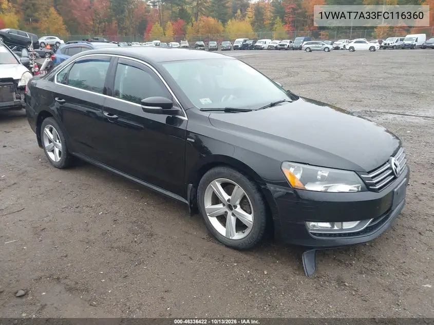 VOLKSWAGEN PASSAT 2015, VIN 1VWAT7A33FC116360