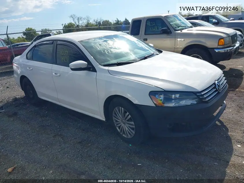 VOLKSWAGEN PASSAT 2015, VIN 1VWAT7A36FC099246