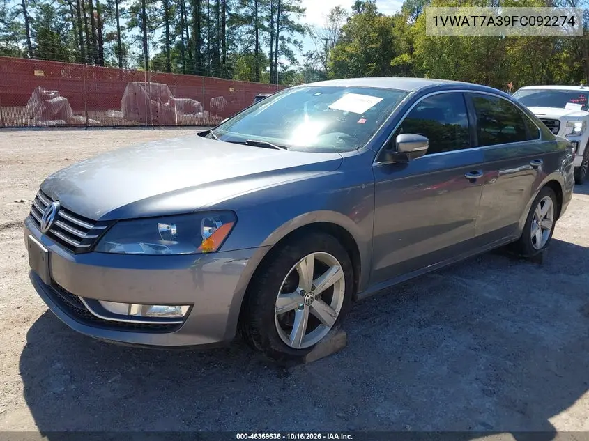 2015 VOLKSWAGEN PASSAT VIN 1VWAT7A39FC092274 — фото 2