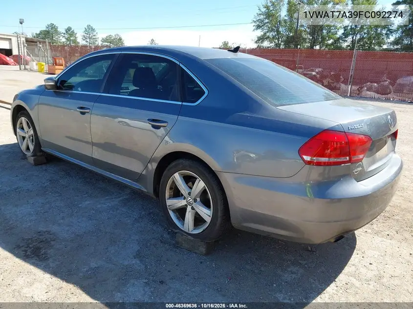 2015 VOLKSWAGEN PASSAT VIN 1VWAT7A39FC092274 — фото 3