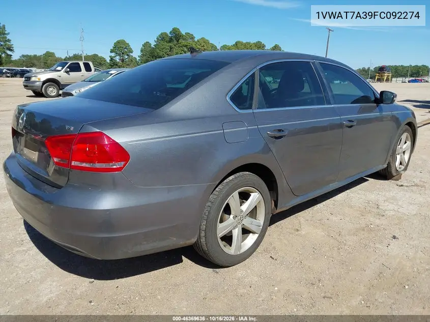 2015 VOLKSWAGEN PASSAT VIN 1VWAT7A39FC092274 — фото 4