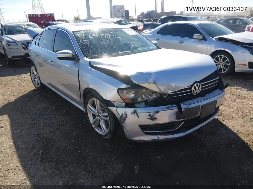 VOLKSWAGEN PASSAT 2015, VIN 1VWBV7A36FC033407