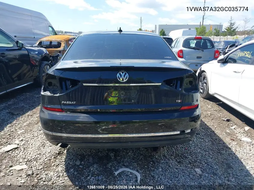 2016 VOLKSWAGEN PASSAT VIN 1VWAS7A32GC035774 — фото 16