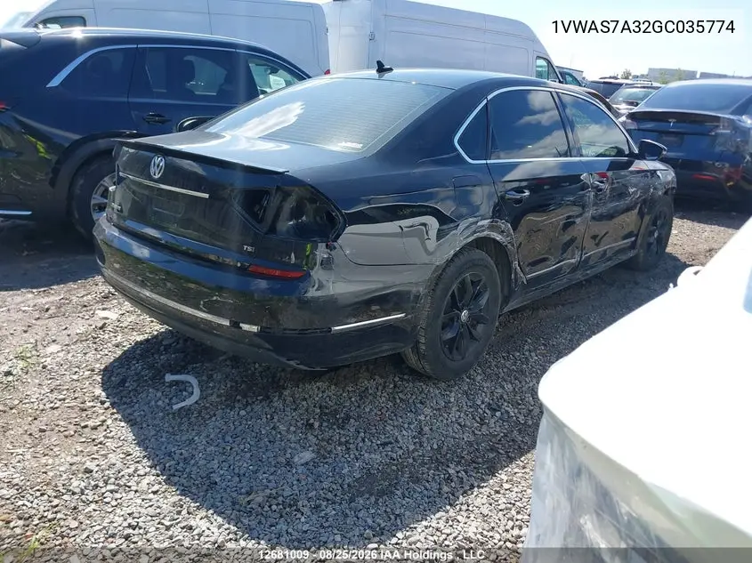 2016 VOLKSWAGEN PASSAT VIN 1VWAS7A32GC035774 — фото 4