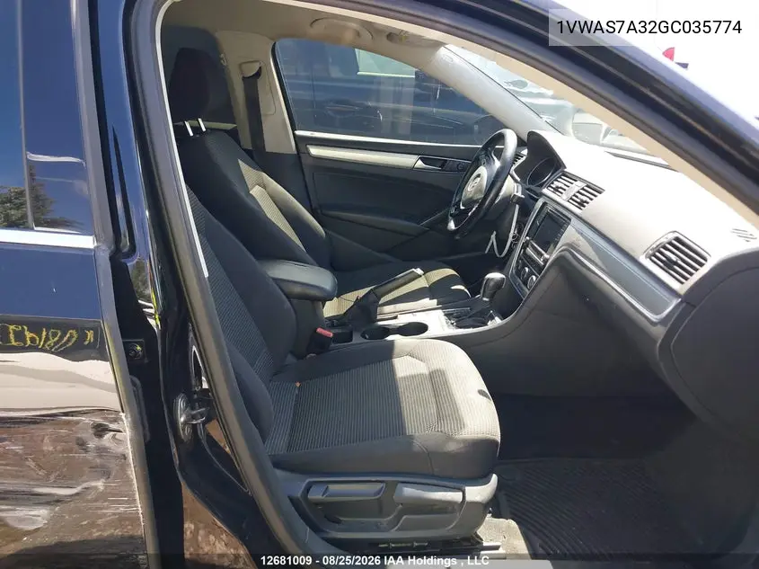 2016 VOLKSWAGEN PASSAT VIN 1VWAS7A32GC035774 — фото 5