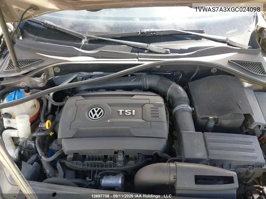 2016 VOLKSWAGEN PASSAT VIN 1VWAS7A3XGC024098 — фото 10