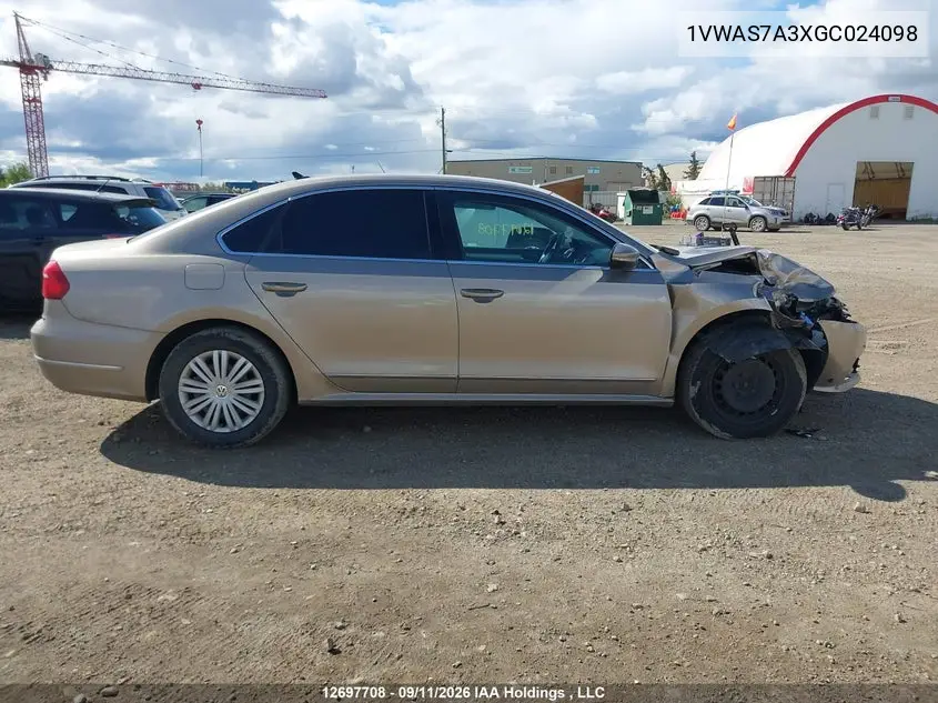 2016 VOLKSWAGEN PASSAT VIN 1VWAS7A3XGC024098 — фото 13