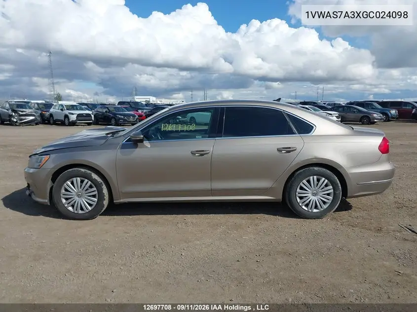 2016 VOLKSWAGEN PASSAT VIN 1VWAS7A3XGC024098 — фото 14
