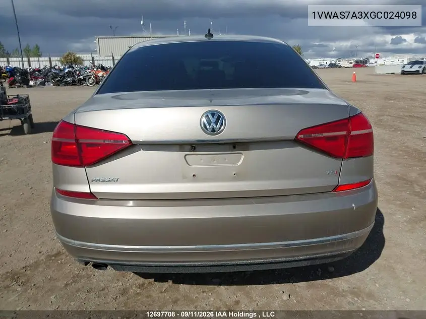 2016 VOLKSWAGEN PASSAT VIN 1VWAS7A3XGC024098 — фото 16