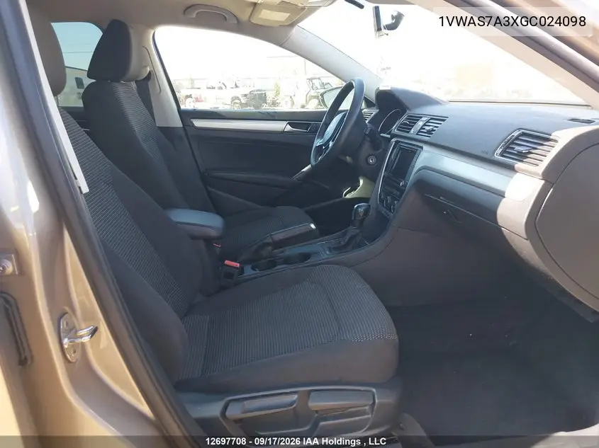 2016 VOLKSWAGEN PASSAT VIN 1VWAS7A3XGC024098 — фото 5