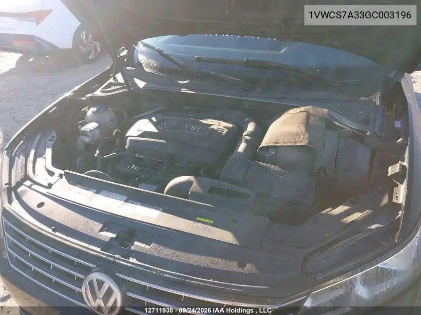 2016 VOLKSWAGEN PASSAT VIN 1VWCS7A33GC003196 — фото 10