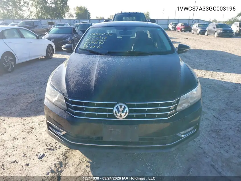 2016 VOLKSWAGEN PASSAT VIN 1VWCS7A33GC003196 — фото 12