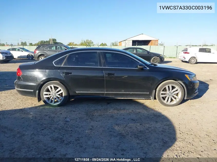 2016 VOLKSWAGEN PASSAT VIN 1VWCS7A33GC003196 — фото 13