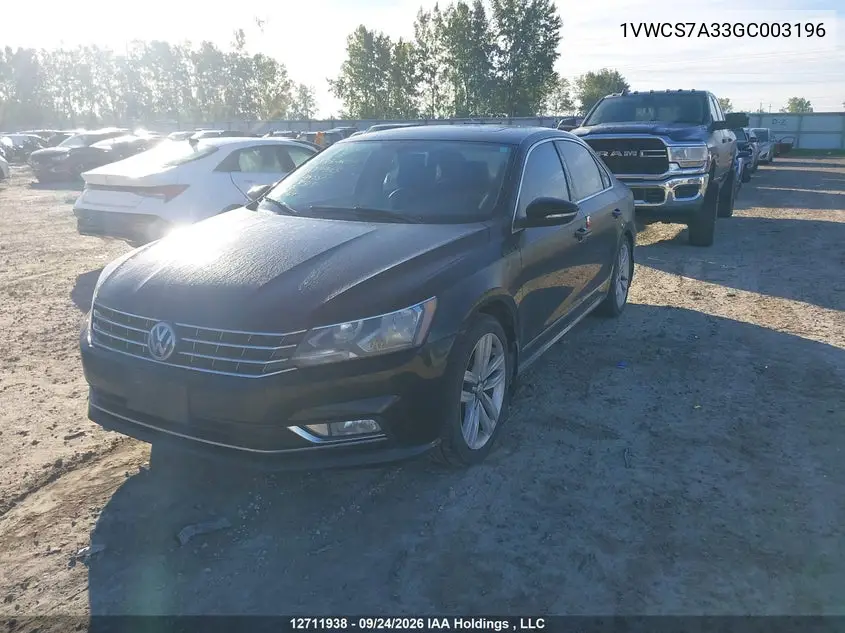 2016 VOLKSWAGEN PASSAT VIN 1VWCS7A33GC003196 — фото 2