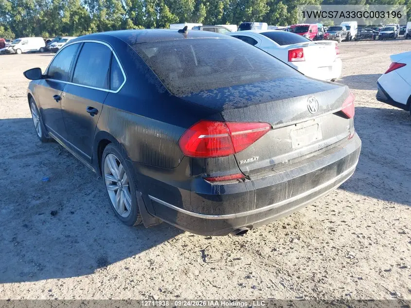 2016 VOLKSWAGEN PASSAT VIN 1VWCS7A33GC003196 — фото 3