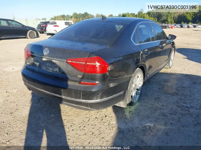 2016 VOLKSWAGEN PASSAT VIN 1VWCS7A33GC003196 — фото 4