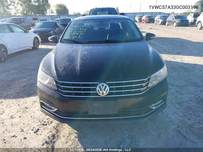 2016 VOLKSWAGEN PASSAT VIN 1VWCS7A33GC003196 — фото 6