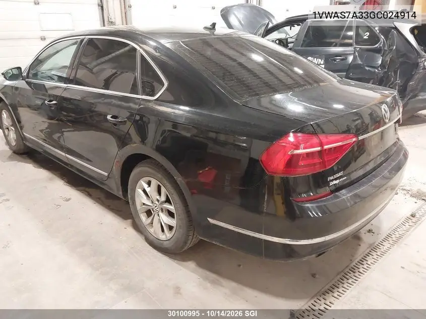 2016 VOLKSWAGEN PASSAT VIN 1VWAS7A33GC024914 — фото 3