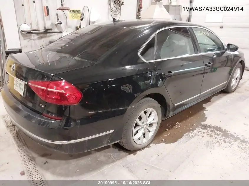 2016 VOLKSWAGEN PASSAT VIN 1VWAS7A33GC024914 — фото 4