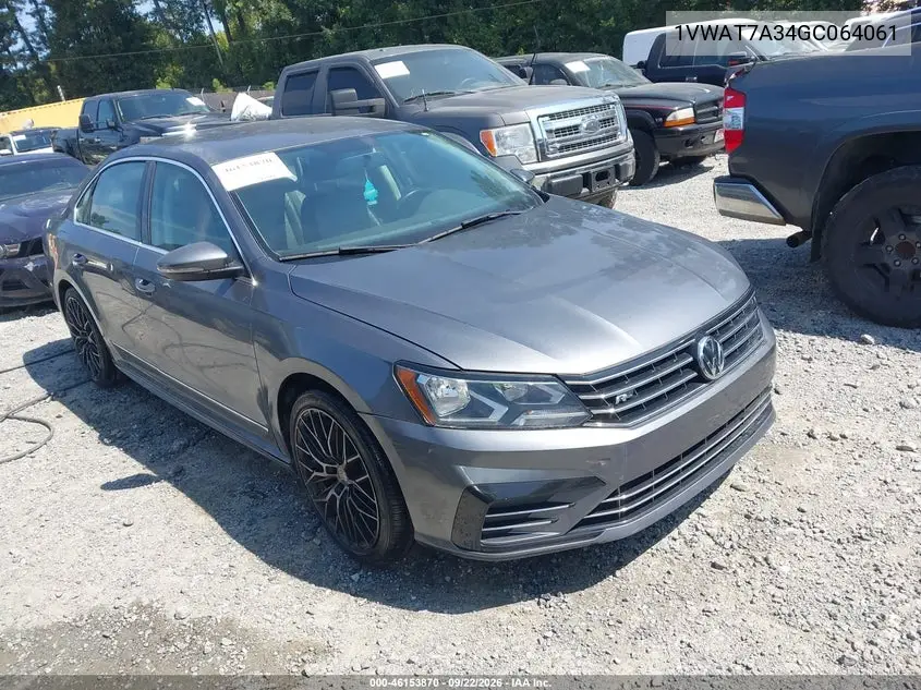 VOLKSWAGEN PASSAT 2016, VIN 1VWAT7A34GC064061