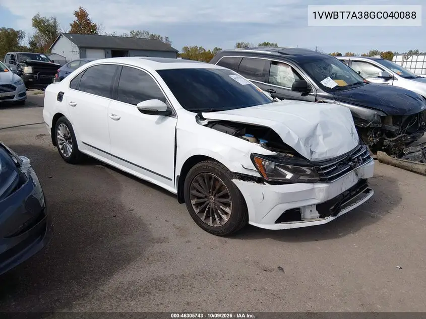 VOLKSWAGEN PASSAT 2016, VIN 1VWBT7A38GC040088