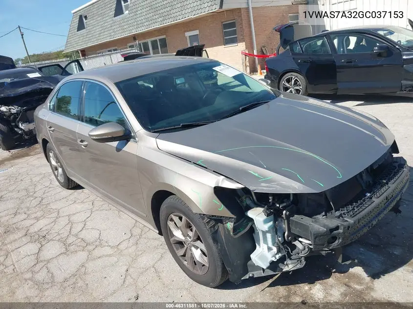 VOLKSWAGEN PASSAT 2016, VIN 1VWAS7A32GC037153