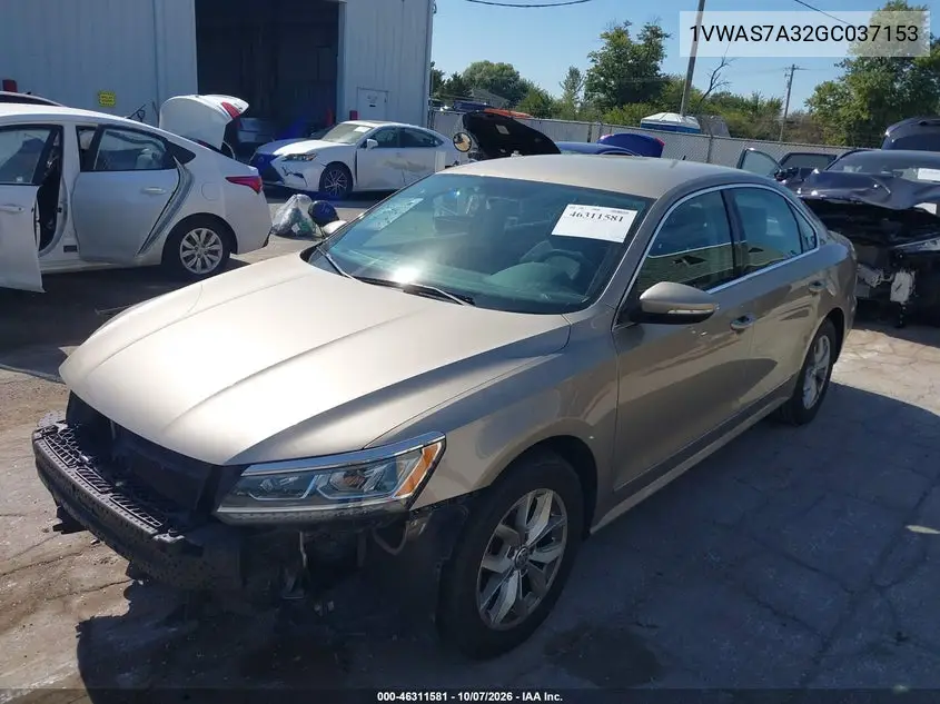 2016 VOLKSWAGEN PASSAT VIN 1VWAS7A32GC037153 — фото 2