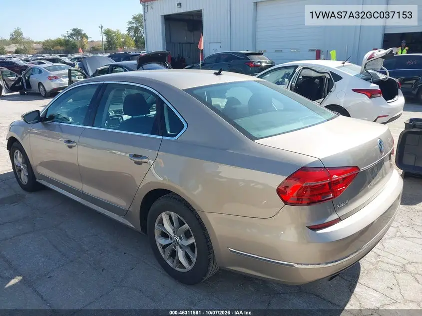 2016 VOLKSWAGEN PASSAT VIN 1VWAS7A32GC037153 — фото 3