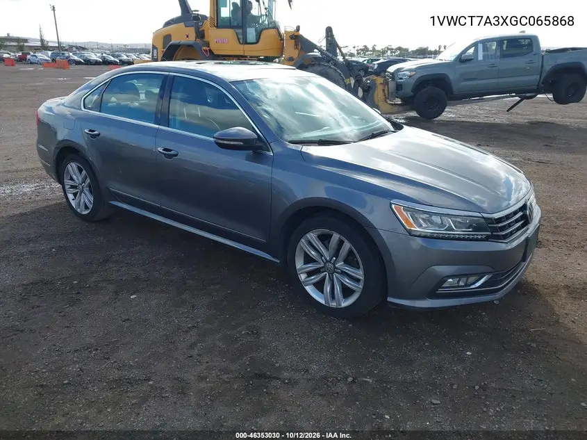 VOLKSWAGEN PASSAT 2016, VIN 1VWCT7A3XGC065868