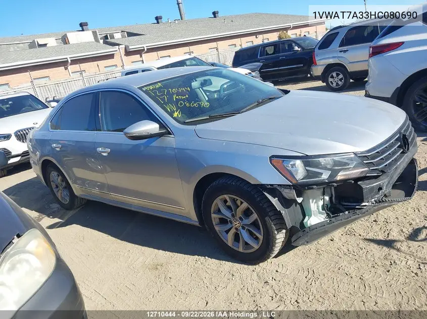 VOLKSWAGEN PASSAT 2017, VIN 1VWAT7A33HC080690