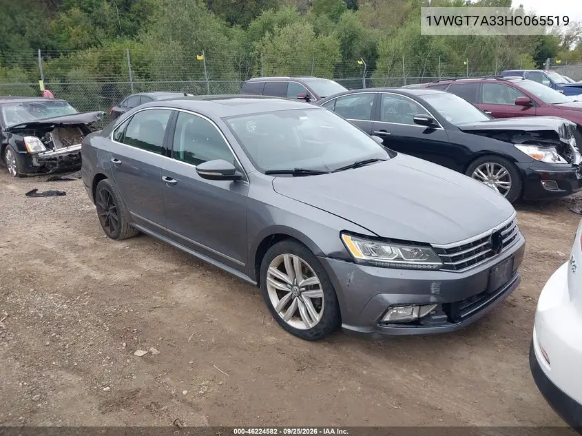 VOLKSWAGEN PASSAT 2017, VIN 1VWGT7A33HC065519