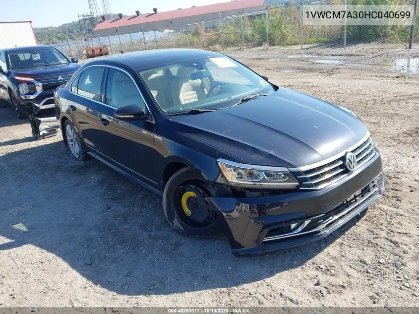 VOLKSWAGEN PASSAT 2017, VIN 1VWCM7A30HC040699