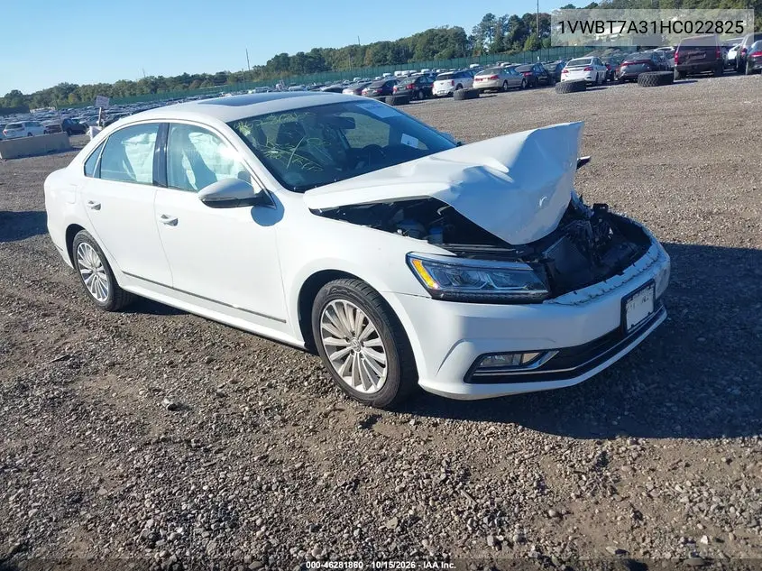VOLKSWAGEN PASSAT 2017, VIN 1VWBT7A31HC022825